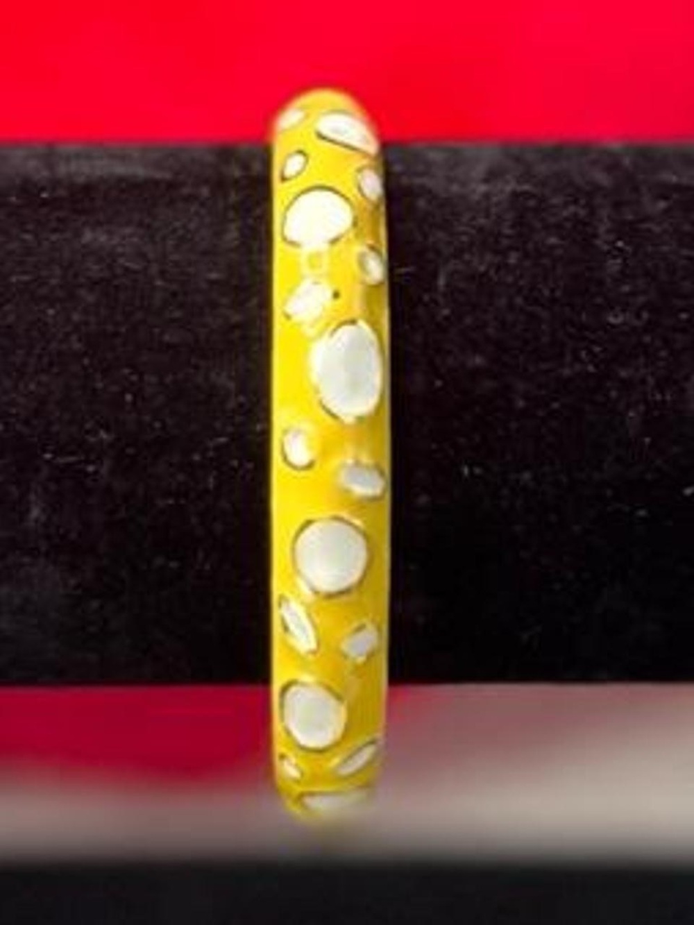 Yellow Enamel Bangle with White Dot Accents - Women’s Jewelry